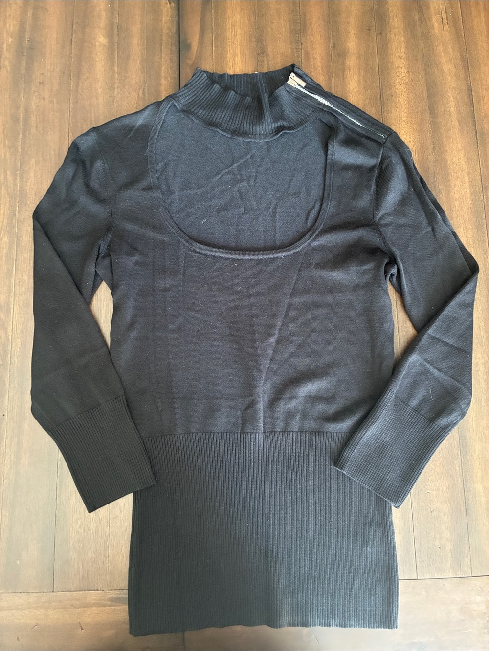 Cache Black Turtleneck Scoop-Yoke Ribbed Hem Sweater